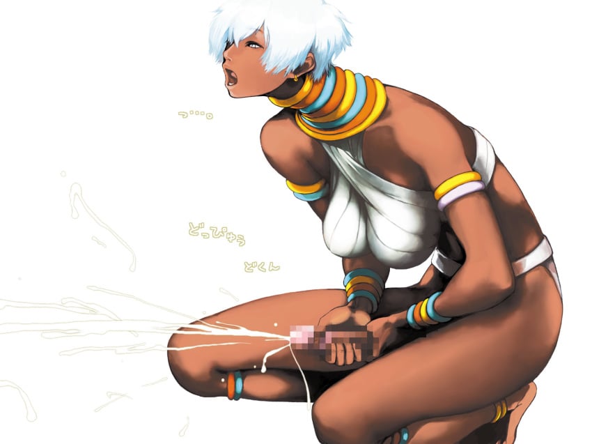 1futa african african_futanari anklet armlet barefoot blue_eyes bracelet breasts censored cum dark-skinned_futanari dark_skin earrings ejaculation elena_(street_fighter) futa_only futanari half-closed_eyes high_resolution human intersex jewelry large_breasts masturbation neck_ring penis projectile_cum sammohung short_hair solo squatting straight_hair street_fighter street_fighter_iii swimsuit tomboy white_hair