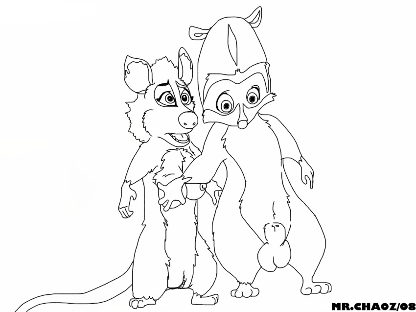 1boy 1girls 2008 anthro breasts dreamworks female feral furry heather_(over_the_hedge) male mammal marsupial mr._chaoz nipples opossum over_the_hedge paramount_pictures pussy raccoon rj_(over_the_hedge) sheath tagme testicles