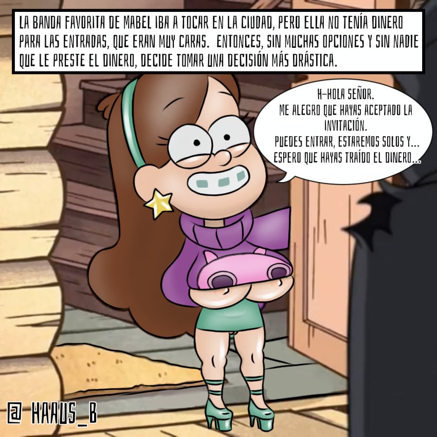 big_breasts big_penis comic cum cum_in_face dialogue disney español gravity_falls haaus_b high_heels mabel_pines massive_breasts money prostitution spanish_text text text_box tight_clothing