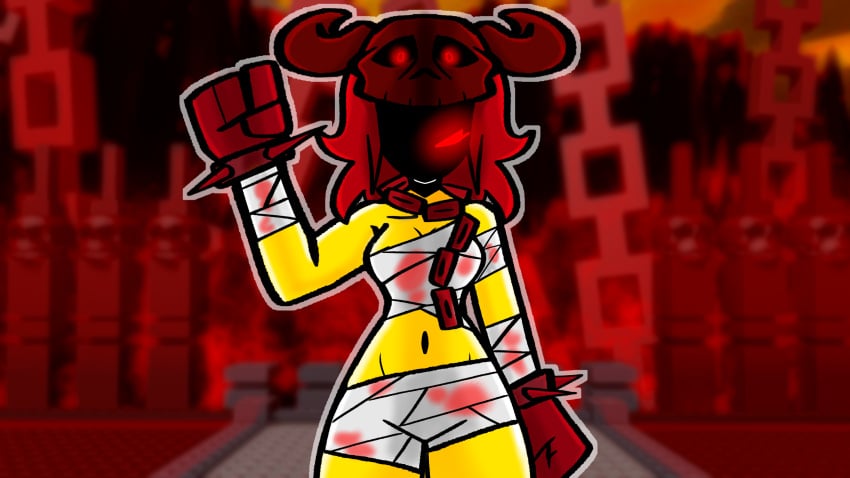 1girls alternate_version_available bandages deathbringer_(the_battle_bricks) female gauntlets genderswap_(mtf) nyxwastaken red_eyes roblox roblox_game robloxian rule_63 tagme the_battle_bricks yellow_skin