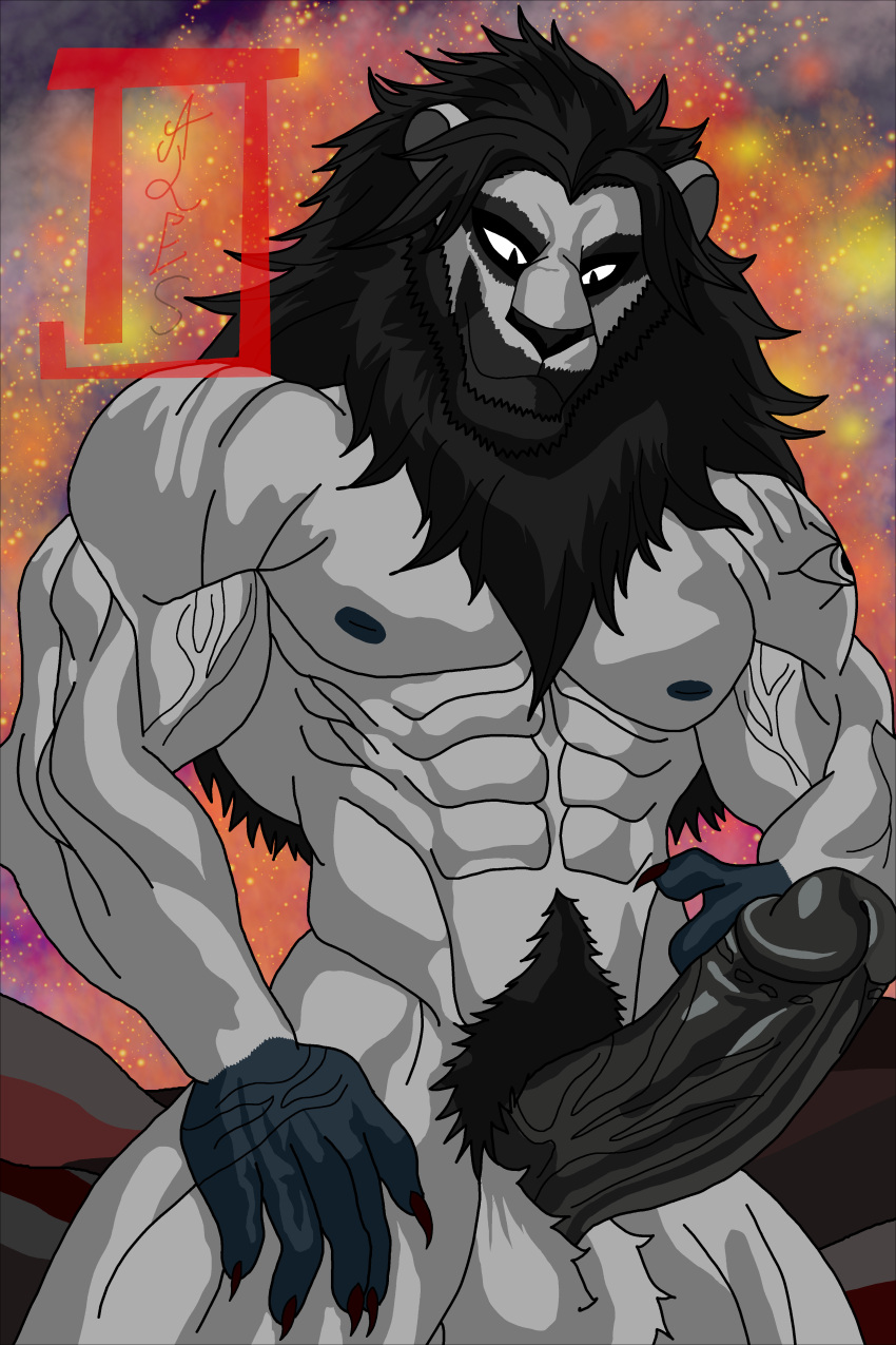 absurd_res ales_ness anthro claws demon felid genitals halloween hi_res holidays humanoid lion male male_only mammal mane muscular nsfw panthera pantherine penis solo