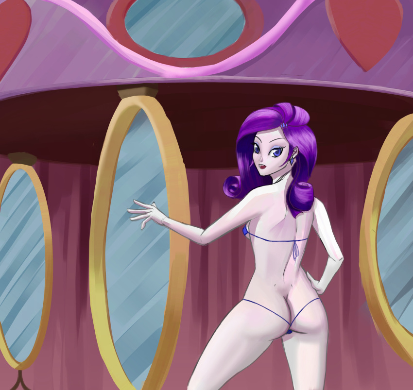 back_view female female_only friendship_is_magic human humanized jay156 mirror my_little_pony rarity_(mlp) smooth_skin solo string_bikini