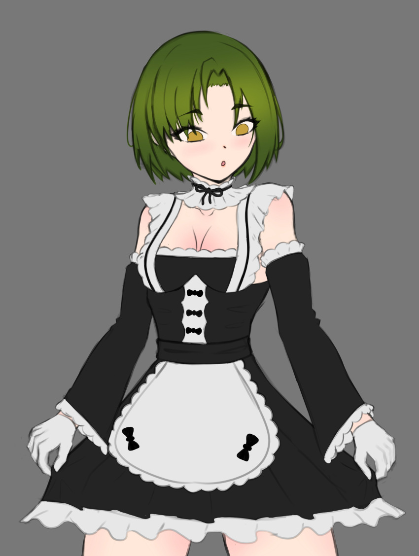 1girls arm_sleeves brown_eyes clothed clothing colombian extromox female female_focus flat_chest freckles green_hair green_nails hispanic hispanic_virtual_youtuber indie_virtual_youtuber latam_virtual_youtuber light-skinned_female light_skin looking_down maid maid_apron maid_outfit maid_uniform monochrome_background ryumi ryumivt short_hair small_breasts solo_focus twitch twitch.tv virtual_youtuber vtuber yellow_eyes youtube youtube_hispanic