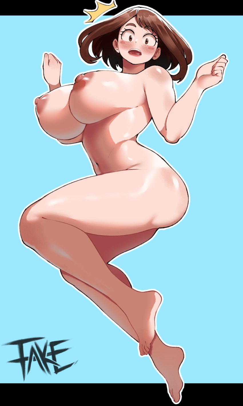 1girls barefoot breasts brown_eyes brown_hair completely_nude completely_nude_female fake_(artist) female female_only full_body high_resolution hips huge_breasts light-skinned_female light_skin lord_socar my_hero_academia naked naked_female nude nude_female ochako_uraraka short_hair simple_background solo solo_female thick_thighs thighs wide_hips