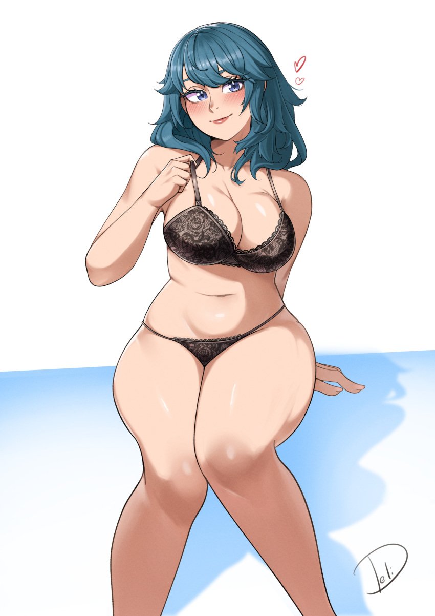 1girls absurdres bare_arms bare_legs bare_shoulders black_bra black_panties blue_eyes blue_hair bra breasts byleth_(female)_(fire_emblem) byleth_(fire_emblem) byleth_(fire_emblem)_(female) cleavage commentary deliciousbra deliciousbrain feet_out_of_frame female female_only fire_emblem fire_emblem:_three_houses highres large_breasts long_hair looking_at_viewer navel nintendo panties pink_lips sitting solo stomach teal_hair thighs underwear white_background