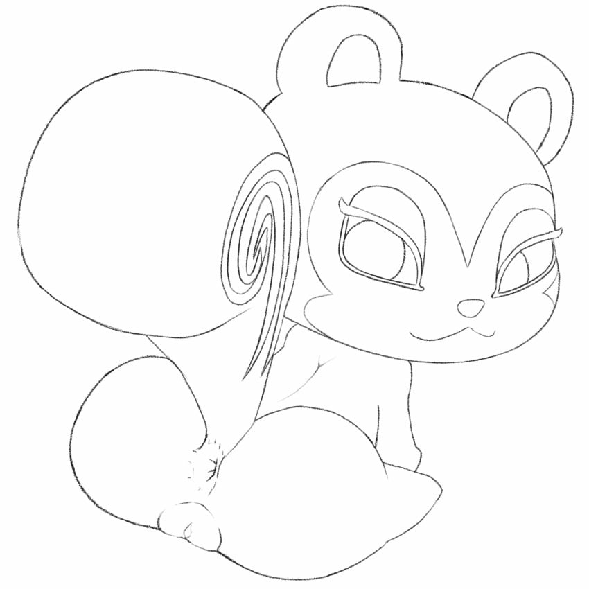 animal_crossing animated anus ass ass_focus big_butt female furry implied_fart looking_at_viewer no_color pecan_(animal_crossing) simski sketch squirrel