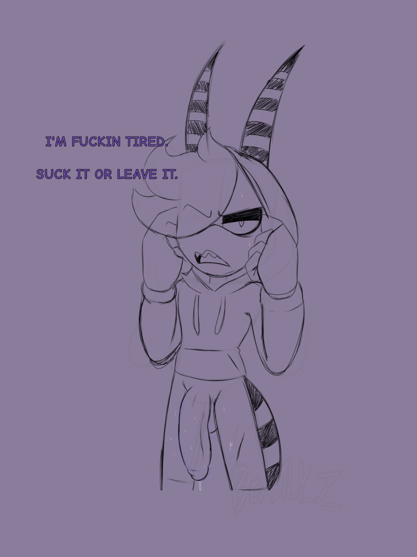 big_penis bottomless futanari horns lazy oc solo solo_male sonic_(series) stripes stripes_tail text zeph_the_zeti zeti_(species)