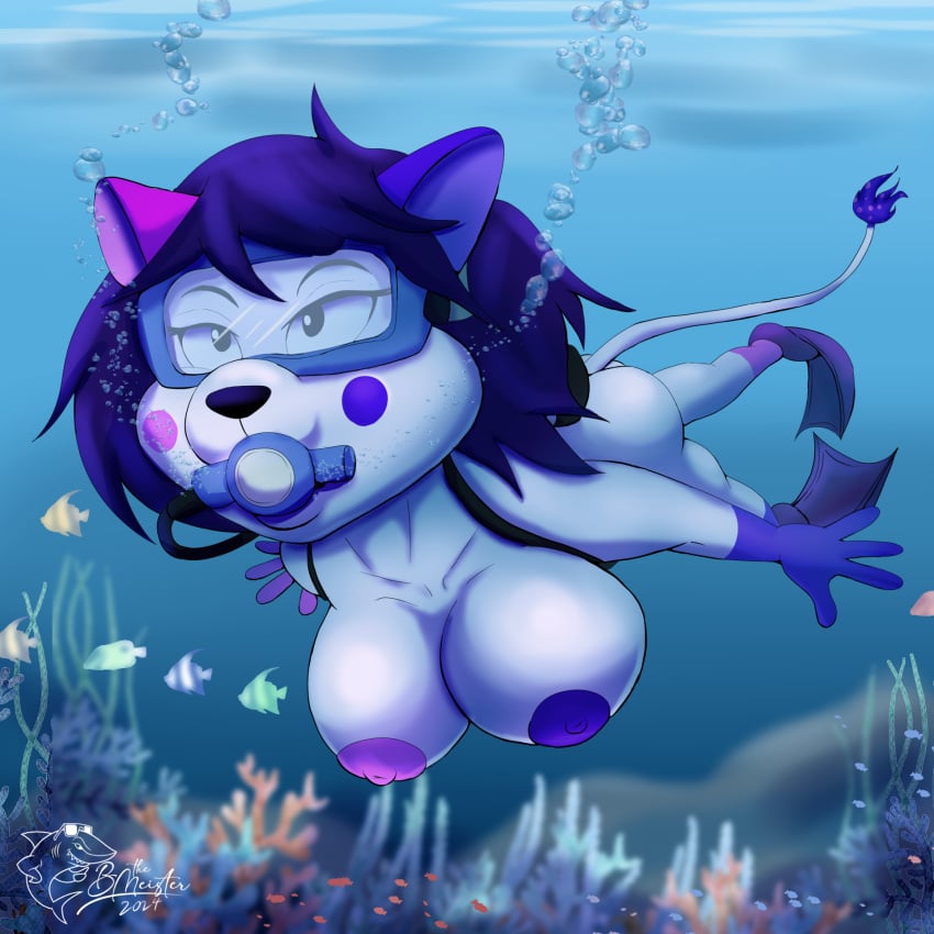 1girls breasts diving female naked nude ocean original original_character scuba solo the-blub-meister underwater