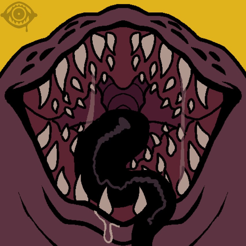 alien ambiguous_gender analog_vorer animated black_tongue bodily_fluids breath breathing dont_feed_the_muse drooling eldritch_abomination esophageal_sphincter gaping_mouth hi_res horror_(theme) icon loop mouth_shot multi_eye multi_teeth open_mouth prehensile_tongue saliva saliva_string sharp_teeth solo the_muse_(dont_feed_the_muse)