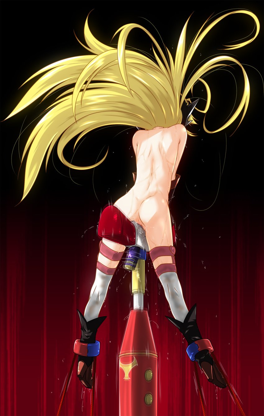 1girls 2010s ass blonde_hair bondage breasts censored female female_only fumihiro helpless highres human leopard_(yatterman) light-skinned_female light_skin long_hair masturbation motion_blur nude sex_machine solo stationary_restraints stockings thighhighs time_bokan_(series) yatterman yoru_no_yatterman