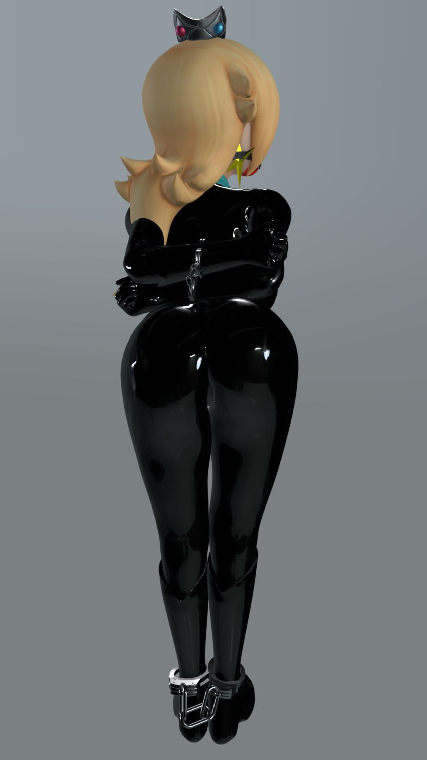 3d bending_over blender bondage clothing handcuffs justchilling3d latex princess_rosalina restrained super_mario_bros. super_mario_galaxy tight