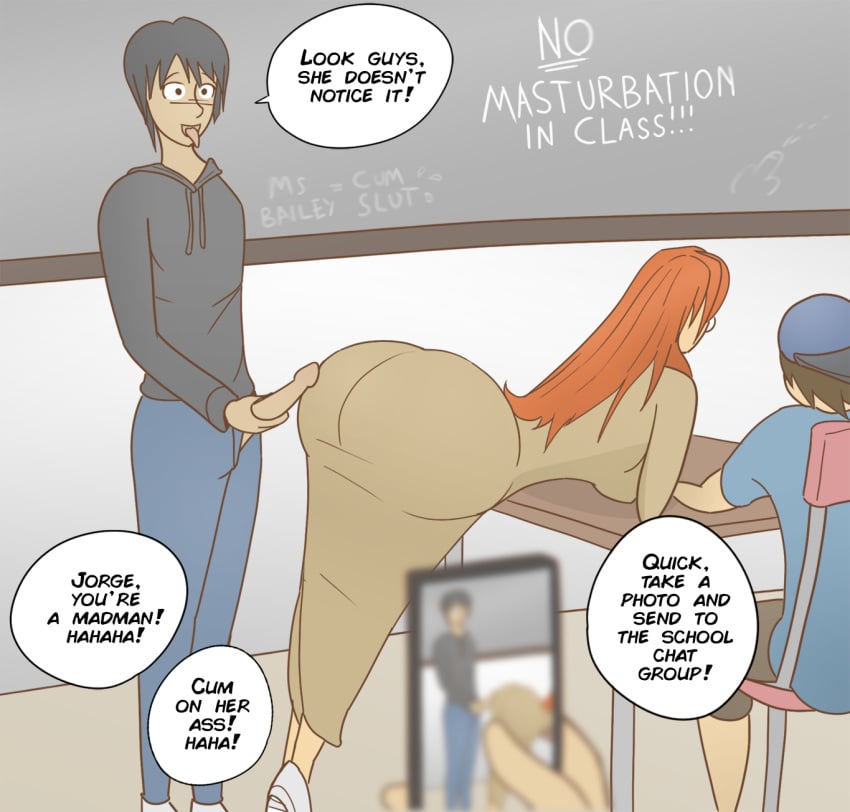 1girls 3boys ass ass assjob big_ass big_butt breasts buttjob dress erection huge_ass huge_butt penis_on_ass teacher teacher_and_student thiccdrawings