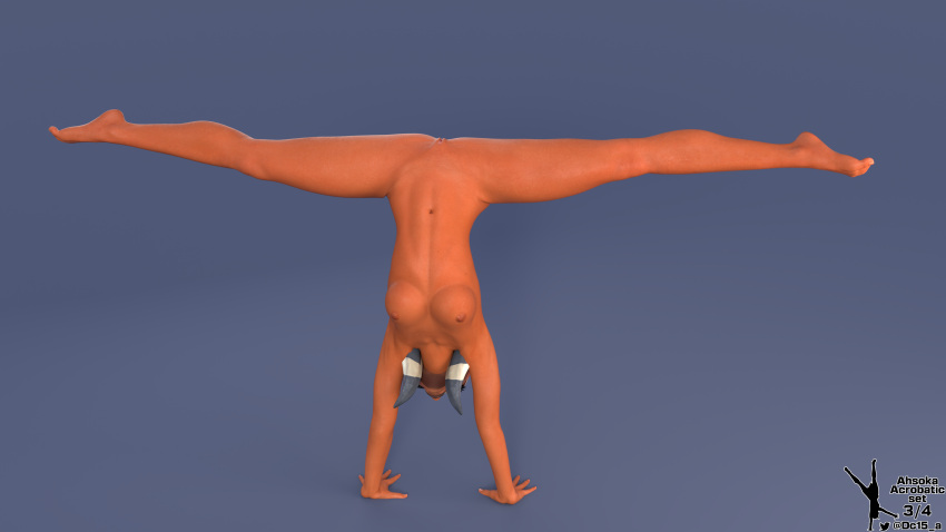 1girls 3d acrobatic ahsoka_tano alien clone_wars completely_nude dc15-a female female_only gymnastics handstand jedi jedi_padawan naked orange_body orange_skin pussy simple_background solo standing star_wars the_clone_wars:_season_one togruta