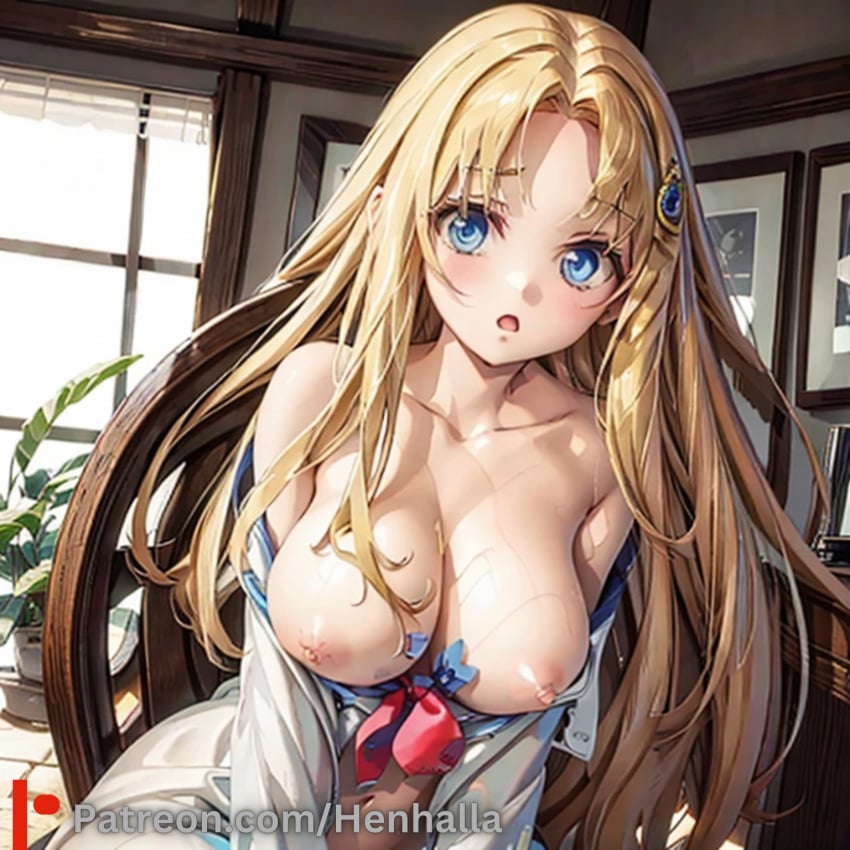 ai_generated big_breasts blue_eyes breasts crying dress filo henhalla shy yellow_hair young younger_female