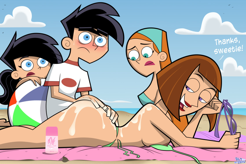 1boy 2015 3girls accurate_art_style beach black_hair blue_eyes brother_and_sister brown_hair clone clones dani_phantom danny_fenton danny_phantom dlt female harem human jazz_fenton madeline_fenton male milf mother mother_and_daughter mother_and_son nickelodeon purple_eyes red_lipstick sunbathing suntan_lotion swimsuit