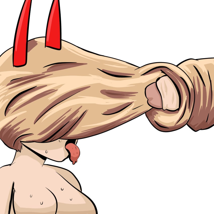 1girls big_breasts blonde_hair breasts chainsaw_man female female_focus hair_over_face hairjob horns long_horns naked naked_female nude open_mouth penis power_(chainsaw_man) pulling_hair red_horns saliva saliva_drip sweat tongue_out traut white_background