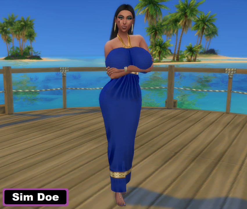 1girl 1girls 3d big_breasts black_hair curvy curvy_body curvy_female curvy_figure egyptian egyptian_clothes egyptian_clothing egyptian_female long_dress lots_of_jewelry nesma_issa(sim_doe) no_sex no_shoes original_character sim_doe sims sims4 sims_4 the_sims the_sims_4