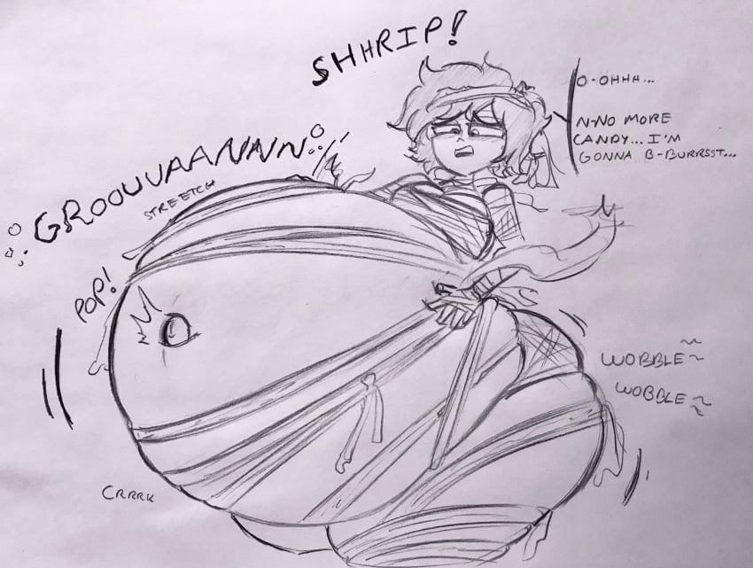 bandage bandages belly_expansion belly_inflation close_to_bursting huge_ass huge_belly mummy_costume mummy_wrappings onomatopeia popped_navel ready_to_pop tagme vakkawham