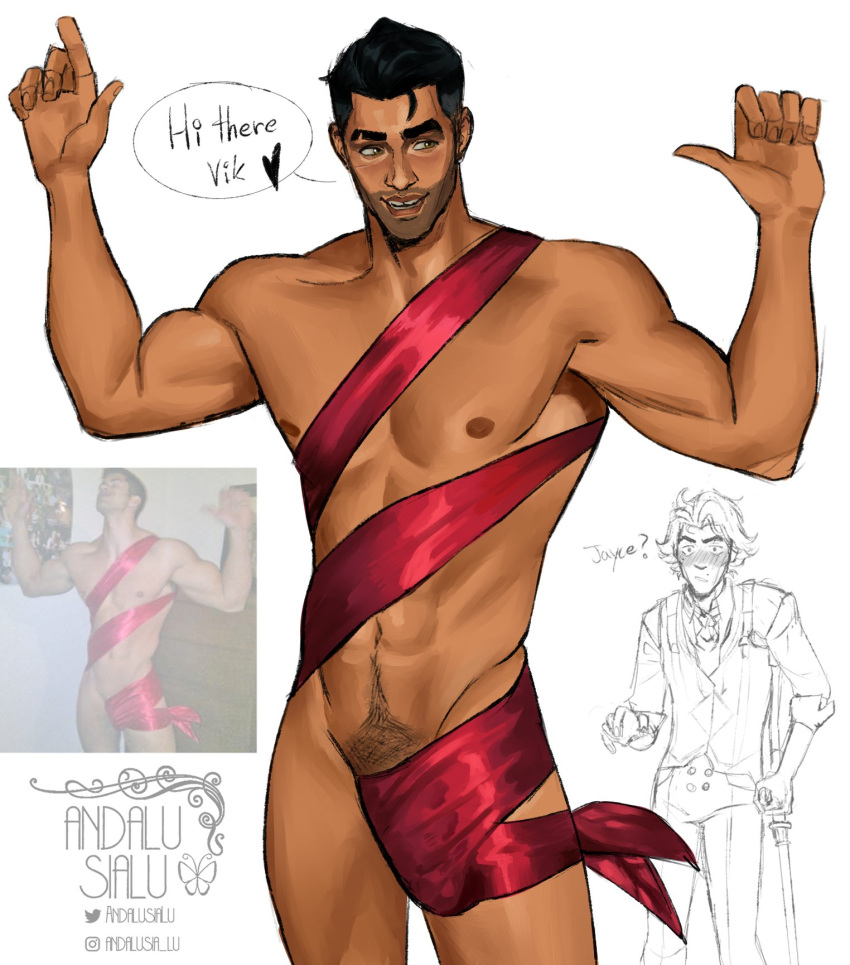 abs arcane arcane_jayce bara biceps big_bulge bulge jayce_talis league_of_legends male male_nipples male_only manly muscular_male nipples pecs penis_outline riot_games