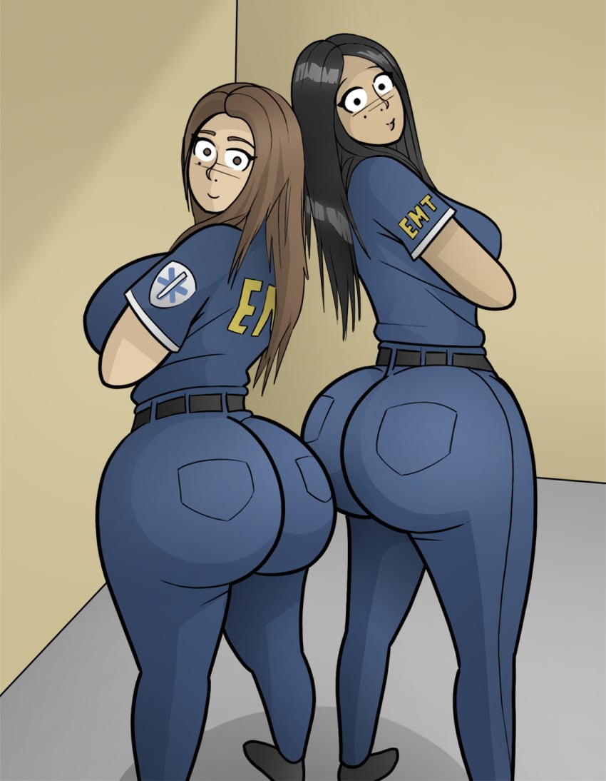 2girls ass ass big_ass big_breasts big_butt breasts huge_ass huge_butt jeans thiccdrawings