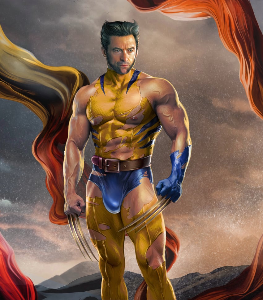 abs bara biceps big_bulge bulge carlos_gzz claws clothing daddy dilf james_howlett logan_(x-men) male male_nipples male_only manly marvel marvel_comics mature_male muscular_male nipples pecs tight_clothing wolverine_(x-men) x-men