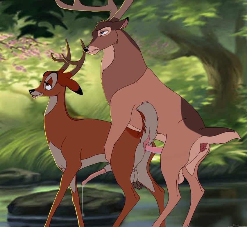 absurd_res anal anal_sex anatomically_correct anatomically_correct_genitalia anatomically_correct_penis animal_genitalia animal_penis antlers anus arkham_(holidaypup) balls bambi bambi_(film) bodily_fluids brown_body brown_fur cervine_genitalia cervine_penis creek deer detailed_background disney doggy_style dripping duo feral feral_on_feral feral_penetrated feral_penetrating feral_penetrating_feral from_behind_position fur genital_fluids genitals hi_res holidaypup hooves horn intraspecies male male/male male_penetrated male_penetrating male_penetrating_male mammal nature penetration penile penile_penetration penis penis_in_ass plant precum precum_drip raised_tail sex short_tail signature tail tail_anus tongue tongue_out tree water