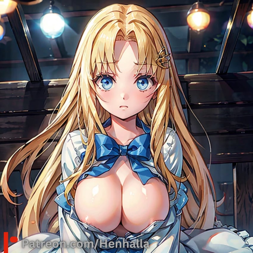 ai_generated big_breasts blue_eyes breasts crying dress filo henhalla shy yellow_hair young younger_female