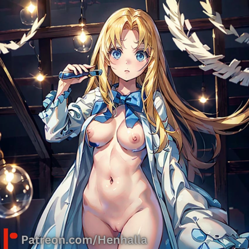 ai_generated big_breasts blue_eyes breasts crying dress filo henhalla shy yellow_hair young younger_female