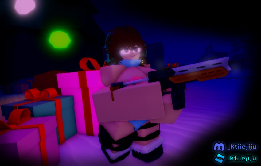 1girls 3d ass big_breasts bikini_bottom breasts cryo_ranger_(tower_defense_x) eyes female girl gun headphones ktiiejiju_(artist) mouth naked naked_female nipples roblox roblox_game robloxian self_upload snow tagme tower_defense_x winter