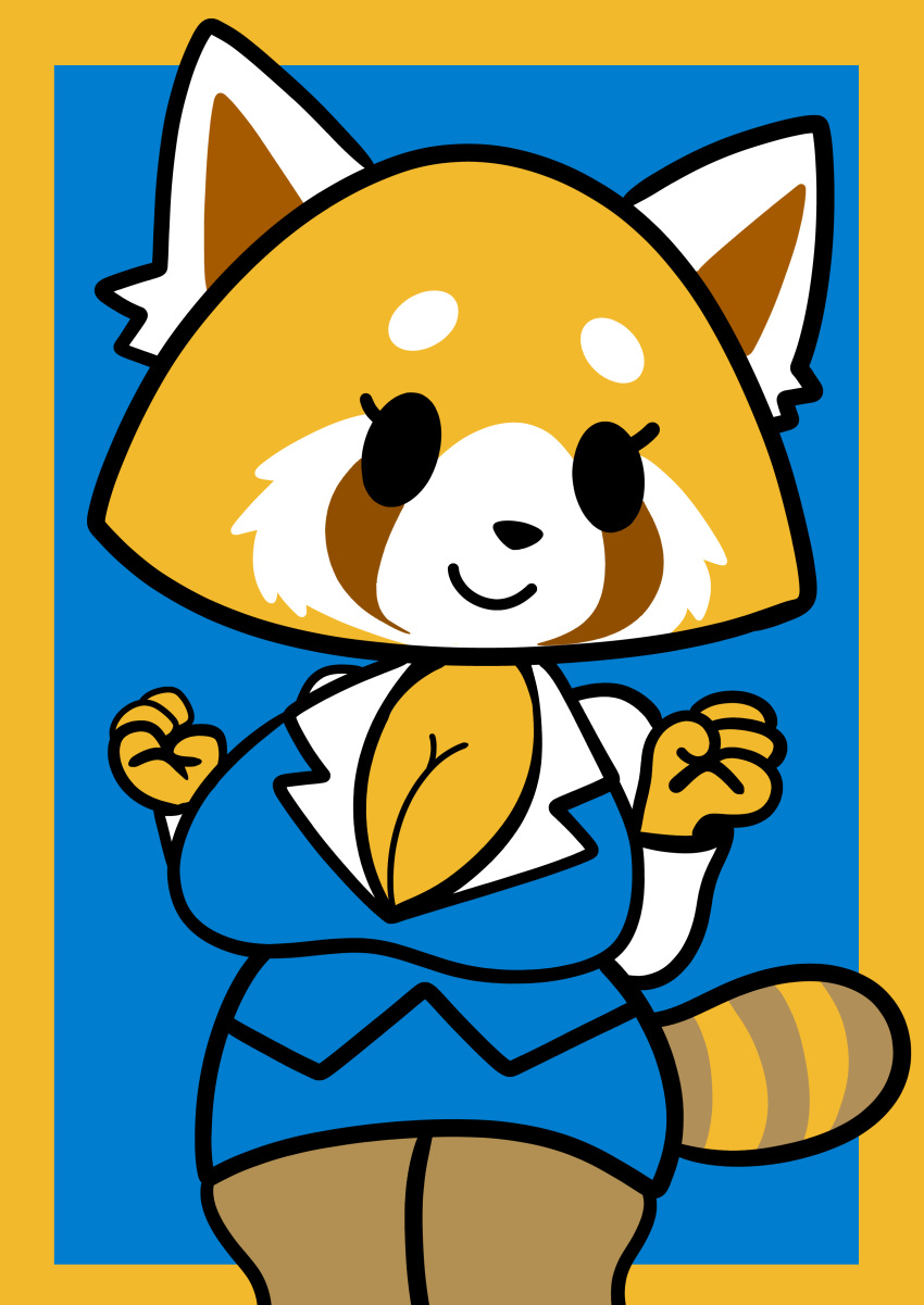 1girls 2024 accurate_art_style aggressive_retsuko aggretsuko artstyle_imitation big_breasts black_eyes breasts brown_fur cleavage clothed clothing female female_only furry_funnychan huge_breasts large_breasts orange_fur red_panda retsuko sanrio simple_background solo solo_female style_parody tail thick_thighs white_fur