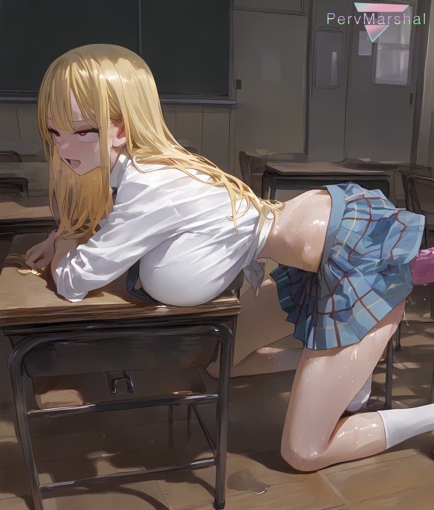 1girls ai_generated big_breasts blonde_female blonde_hair blonde_hair blush classroom dildo dildo_in_pussy female female_focus female_only kitagawa_marin leaning_forward marshalperv moaning multicolored_hair pervmarshal pink_eyes rolling_eyes school_uniform schoolgirl shirt skirt solo solo_female solo_focus sono_bisque_doll_wa_koi_wo_suru tagme tagme_(artist) vaginal_penetration