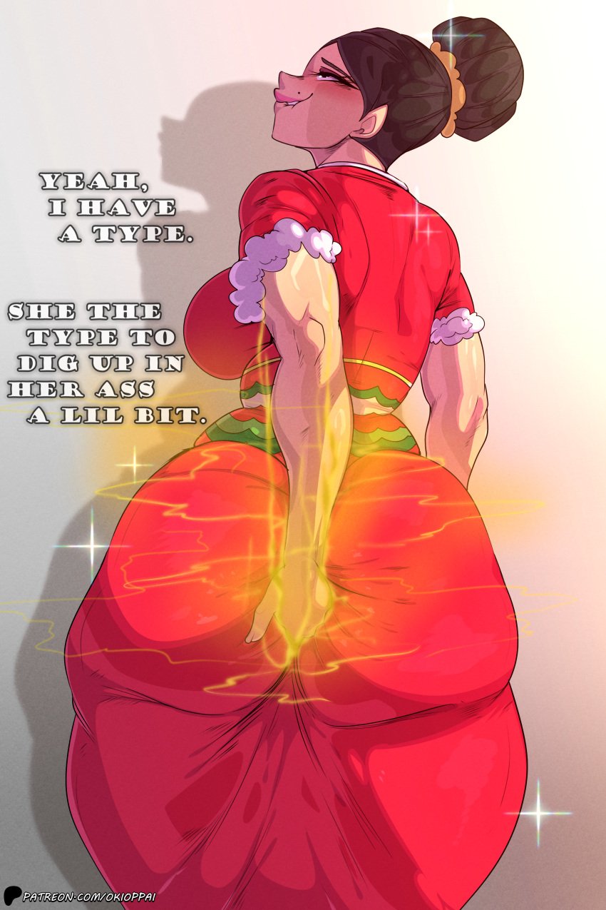 beauty_mark big_ass big_breasts big_thighs black_hair blush breasts bubble_butt dat_ass digging_up_in_they_ass dress eyes_rolling_back fart fart_cloud fart_fetish farting fat_ass female hairbun holding_ass huge_ass kinky latina layla_(jimmito_v) mexican mexican_female mexican_girl naughty_face okioppai original_character red_dress stink_fumes stinky thick_ass thick_thighs