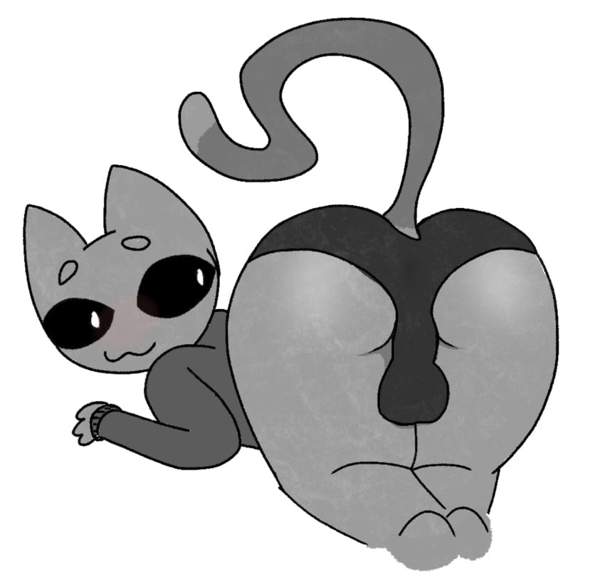 2025 big_butt clothed clothing dipstick_tail feline feline_humanoid furry furry_only grey_balls grey_body grey_fur grey_panties grey_tail milki panties presenting_hindquarters simple_background simple_shading tagme tail tight_clothing
