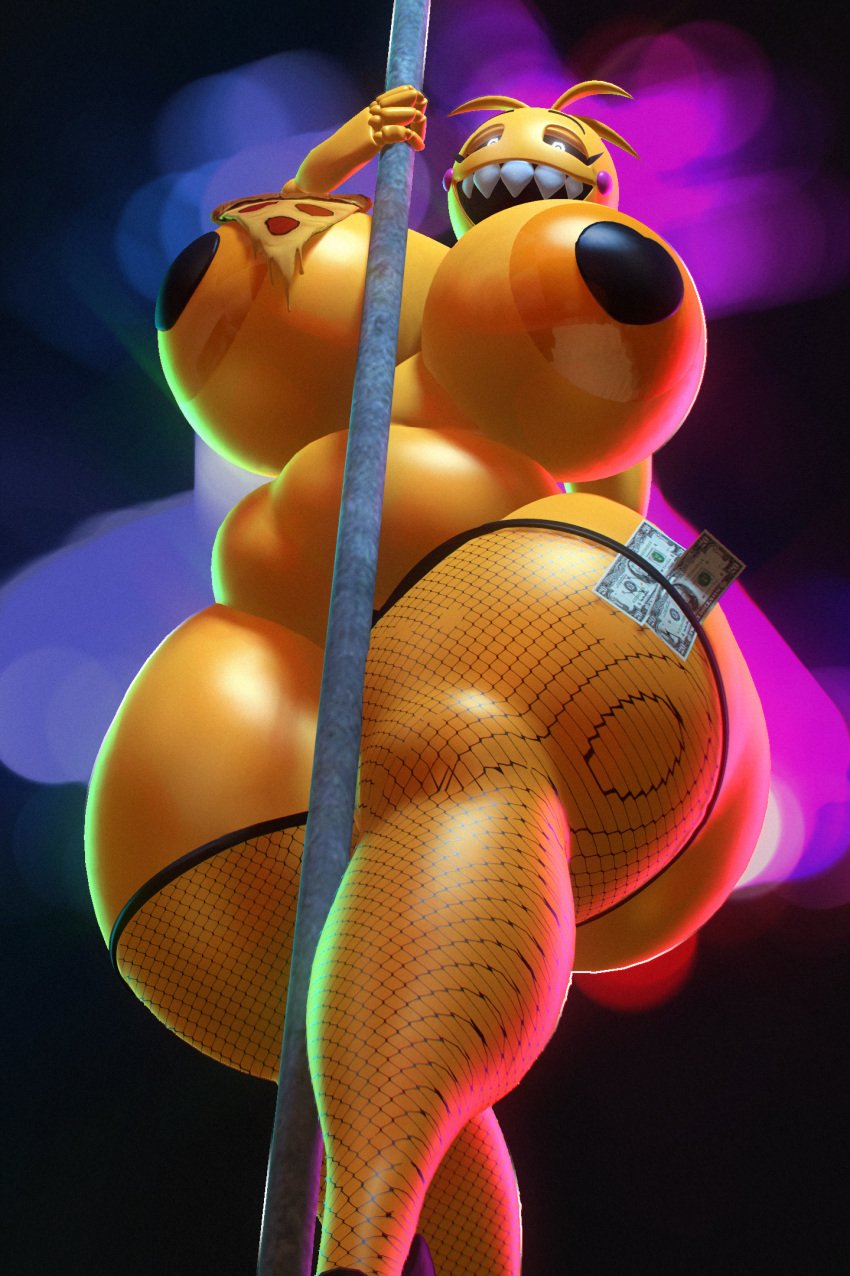 3d anthro ass ass big_ass big_breasts big_butt breasts color cyanu dash23 five_nights_at_freddy's huge_breasts looking_at_viewer pole tagme teasing thick_thighs toy_chica_(cyanu) toy_chica_(fnaf)