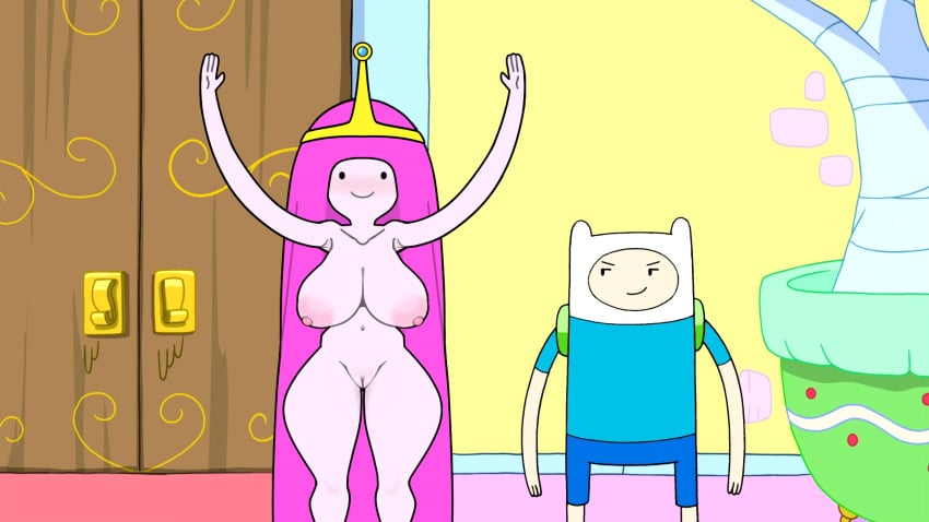 ._. 16:9_aspect_ratio 1boy :> absurdly_long_hair adventure_time arms_up blush breasts clothed_male clothed_male_nude_female clothing colored_skin completely_nude crown door female finn_the_human headwear high_resolution huge_breasts large_breasts long_hair male navel nipples nude nude_female outstretched_arms paid_reward_available pink_hair pink_skin princess_bonnibel_bubblegum reward smile standing steca thelazyart thighs vagina very_long_hair white_skin wide_hips