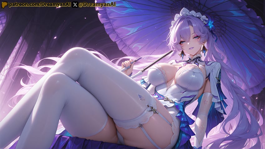 2025 ai ai_assisted ai_generated anime anime_style artist_name blue_eyes breasts cantarella_(wuthering_waves) crossed_legs dreamyan_ai hi_res high_quality high_resolution highres huge_breasts mommy patreon purple_hair seductive seductive_eyes seductive_look seductive_pose seductive_smile smile smiling smiling_at_viewer thick_ass thick_thighs thighs uncensored white_body white_skin wuthering_waves
