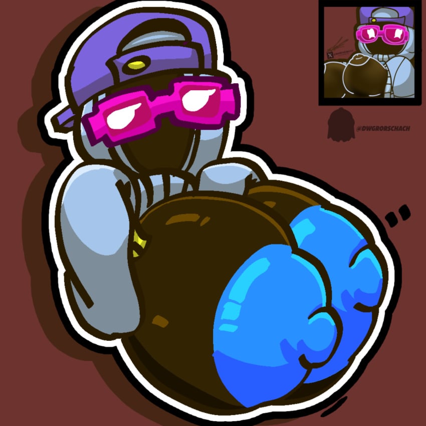 big_breasts blue_nipples brawl_stars cap dark-skinned_female dark_skin ghost ghost_girl glasses jacket jacket_open reference_image remake rule_63 shade_(brawl_stars) simple_background simple_coloring simple_shading twitter_username white_eyes