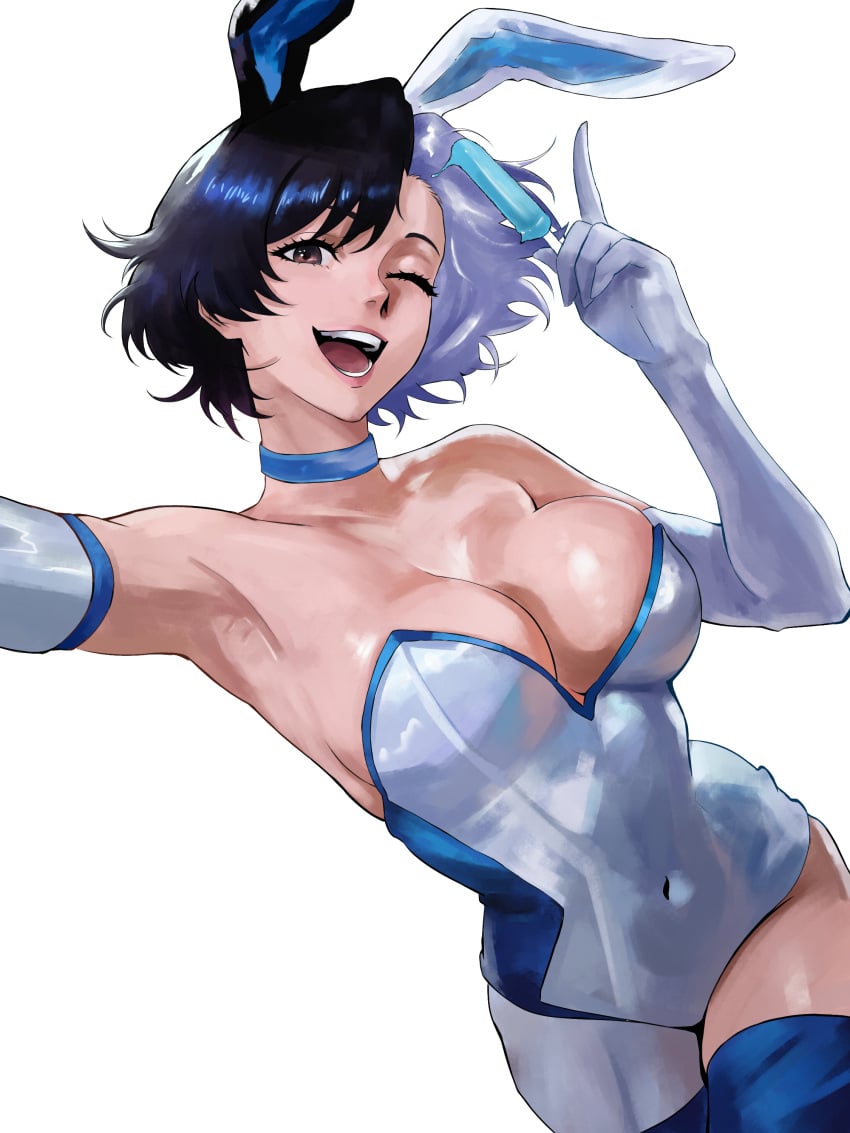 1girls bunny_ears bunnysuit cleavage female hi_res ice_cream insomniaboin luna_snow luna_snow_(marvel_rivals) marvel marvel_rivals navel netease_games popsicle selfie skindentation smile solo solo_female solo_focus wholesome wink
