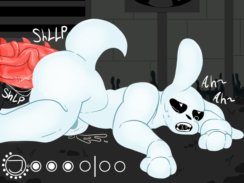 absurd_res anal anal_sex anthro ass balls bodily_fluids crying cum digital_media_(artwork) drooling duo genital_fluids genitals hi_res humanoid humanoid_genitalia humanoid_penis interspecies male male/male male_penetrated male_penetrating male_penetrating_male nude nude_anthro penetration penis presenting presenting_hindquarters rain_world saliva sex size_difference slugcat spiced_icy sweat sweatdrop tail tears teeth text videocult white_body