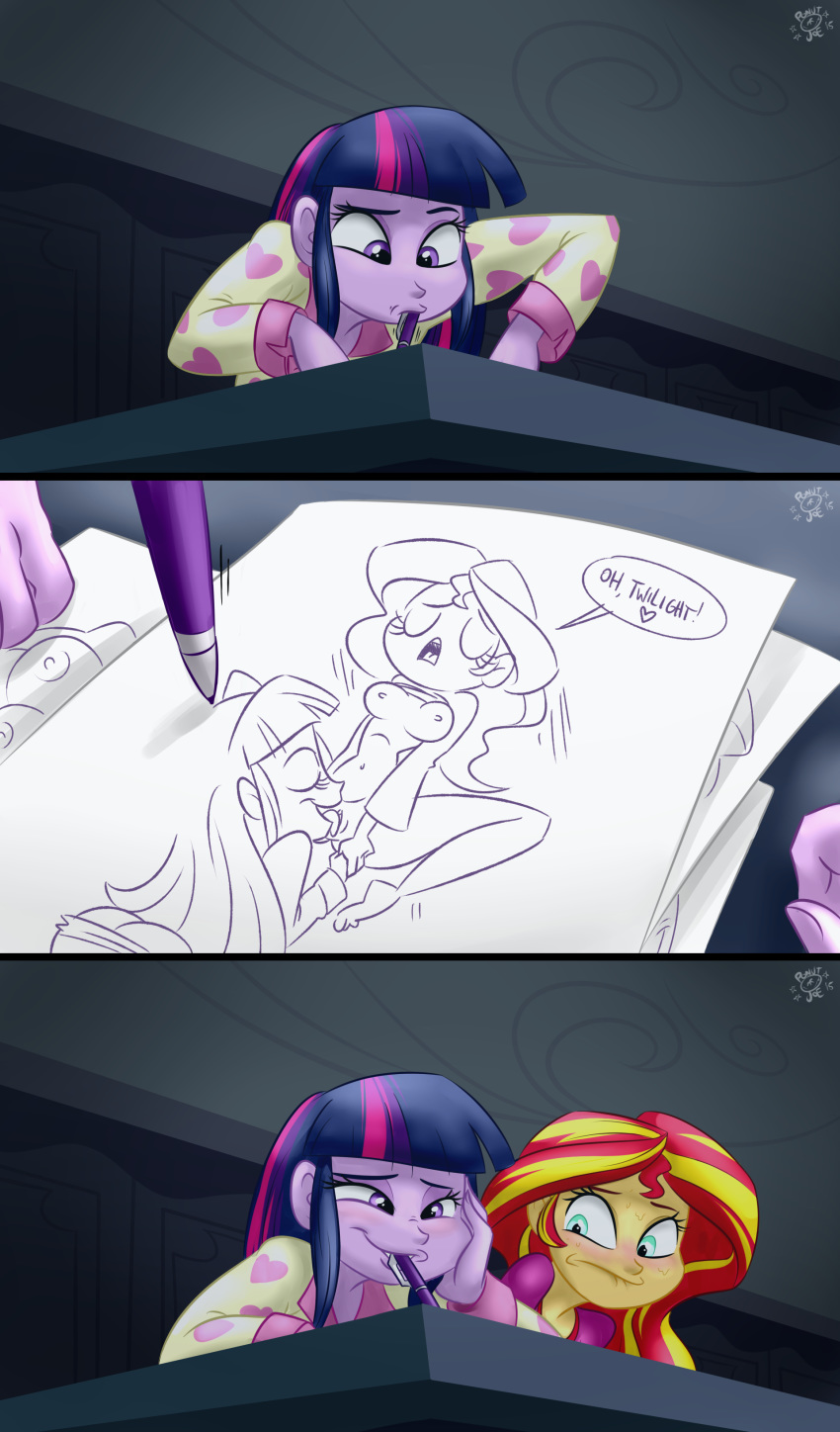 2girls 3koma equestria_girls female female_only friendship_is_magic human human_only humanized multiple_females my_little_pony pajamas ponut_joe rainbow_rocks sunset_shimmer twilight_sparkle_(mlp) yuri