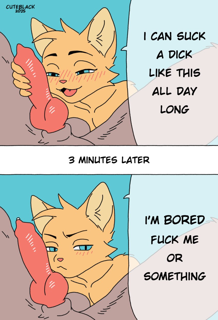 animal_genitalia animal_penis annoyed anthro aroused balls bedroom_eyes before_and_after big_penis blush bodily_fluids bored canid canine canine_genitalia canine_penis canis comic cuteblack domestic_cat duo erection felid feline felis femboy fluffy genital_fluids genitals hand_on_penis hi_res holding_penis imminent_oral knot looking_at_genitalia looking_at_penis looking_at_viewer male male/male mammal narrowed_eyes nude penis penis_grab penis_on_cheek penis_on_face precum seductive sheath size_difference spread_legs spreading text wolf