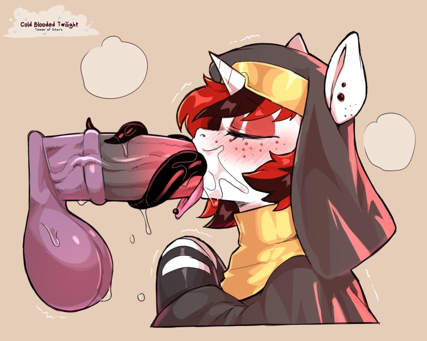 1_horn animal_genitalia animal_penis big_penis black_hair black_tongue bodily_fluids closed_eyes clothing cold-blooded-twilight equid equine equine_genitalia equine_penis eyelashes female feral freckles fur futanari genitals hair headgear headwear hi_res highlights_(coloring) hijab horn huge_cock intersex lilith_(zajice) long_tongue mammal mythological_creature mythological_equine mythology nun penis piercing pink_tongue red_hair religious_clothing religious_headwear saliva saliva_on_penis solo sweat sweaty_genitalia sweaty_penis tongue tongue_piercing tongue_wrap unicorn white_body white_ears white_fur white_horn