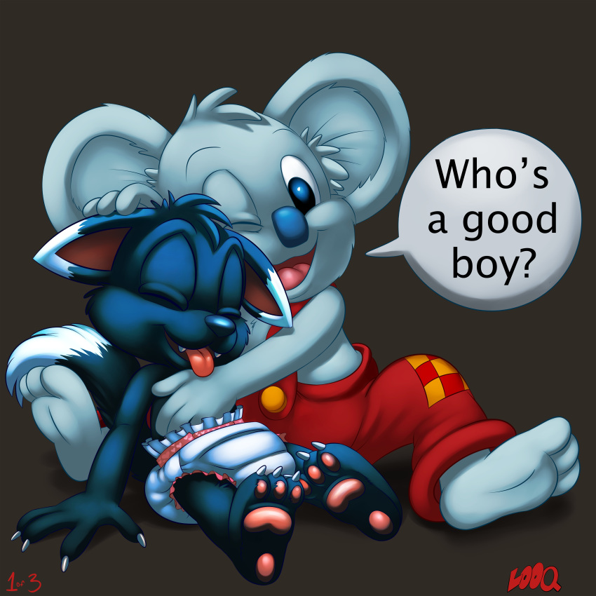 belly_rub blinky_bill blinky_bill_(series) clothes cub diaper fur furry interspecies koala looq male mammal marsupial naughtywolfy sitting wolf young