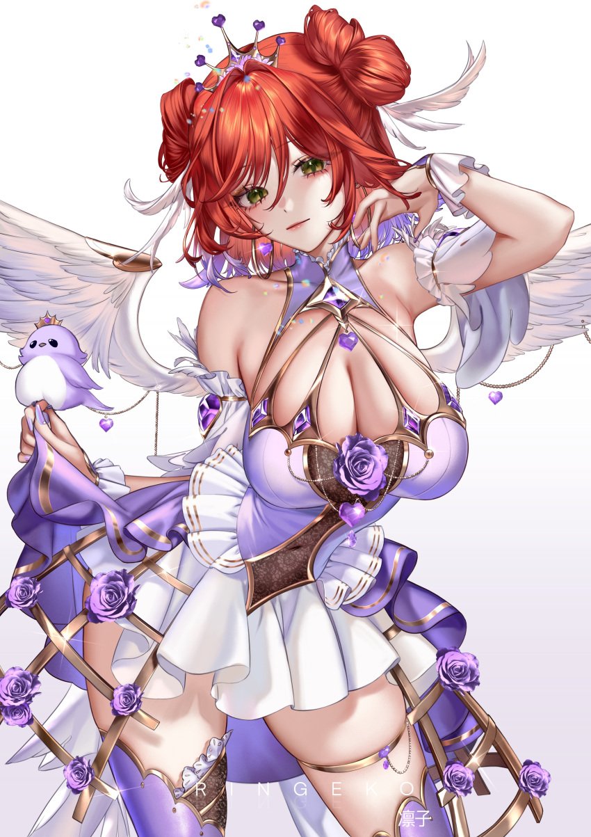 1girls absurdres artist_name bare_arms bare_shoulders breasts cleavage closed_mouth clothes_lift collarbone commission cowboy_shot dress elle_(vtuber) female female female_only fingernails flower gradient_hair hair_intakes hand_up highres indie_virtual_youtuber large_breasts lifting_own_clothes light_smile looking_at_viewer medium_hair multicolored_hair purple_flower purple_hair purple_nails purple_rose purple_tiara red_hair ringeko-chan rose second-party_source simple_background skindentation skirt skirt_lift solo thighs twitter_strip_game twitter_strip_game_(meme) virtual_youtuber white_background white_dress yellow_eyes