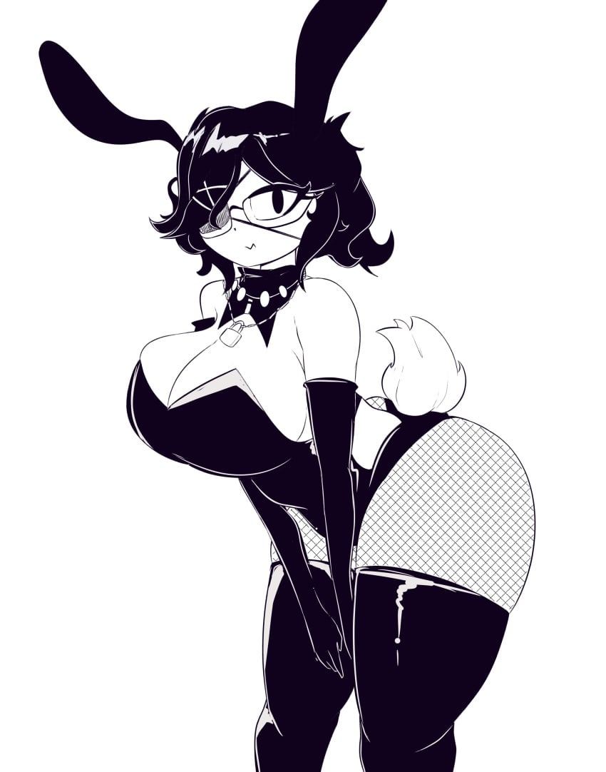1girls 2024 armwear aschazm bent_over betty_(aschazm) big_breasts black_and_white black_hair black_leotard black_thighhighs breasts bunny_ears bunny_ears_(cosmetic) bunny_tail bunnysuit cleavage clothed clothed_female clothing eye_patch female female_only fishnets glasses gloves leotard long_gloves looking_at_viewer roblox roblox_avatar robloxian short_hair solo standing thighhighs