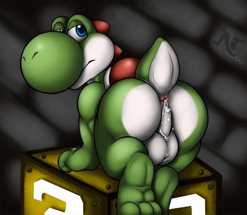 1boy ?_block after_sex all_fours anthro anus ass balls barefoot big_ass big_balls big_nose cum cum_in_ass cum_inside cum_on_anus cum_on_balls dat_ass looking_back male male_only mario_(series) namarx7 nintendo nude presenting_hindquarters solo super_mario_bros. video_games yoshi