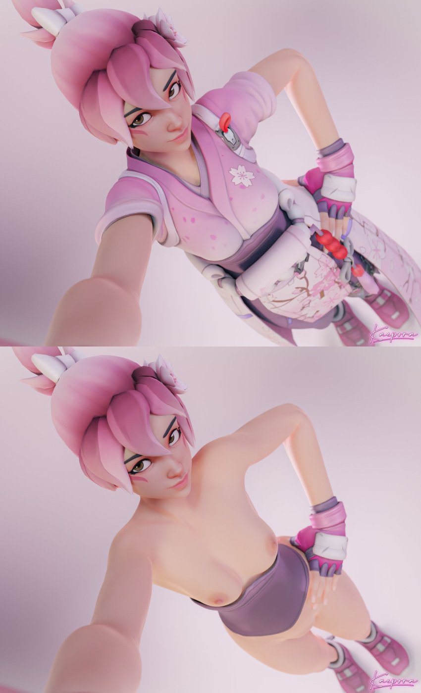 1girls 3d activision alternate_costume alternate_hair_color alternate_hairstyle alternate_version alternate_version_available artist_name blizzard_entertainment clothed clothing female female_focus female_only kaepora_(artist) kiriko_(overwatch) kiriko_kamori looking_at_viewer nude nude_female overwatch overwatch_2 sakura_kiriko semi_nude sfw_version solo solo_female solo_focus watermark