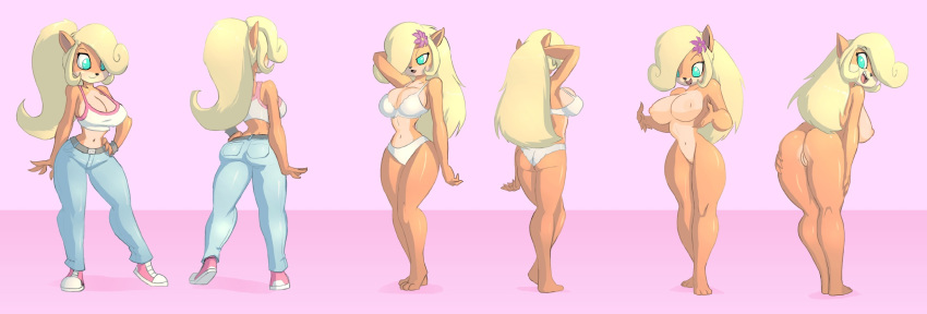 1girls 2014 activision anthro ass bigdad blonde_hair bra breasts character_sheet cleavage coco_bandicoot crash_(series) darnact female female_focus female_only furry jeans model_sheet montage nipples nude nude_female panties pink_background ponytail pussy solo solo_female tied_hair uncensored white_bra white_panties