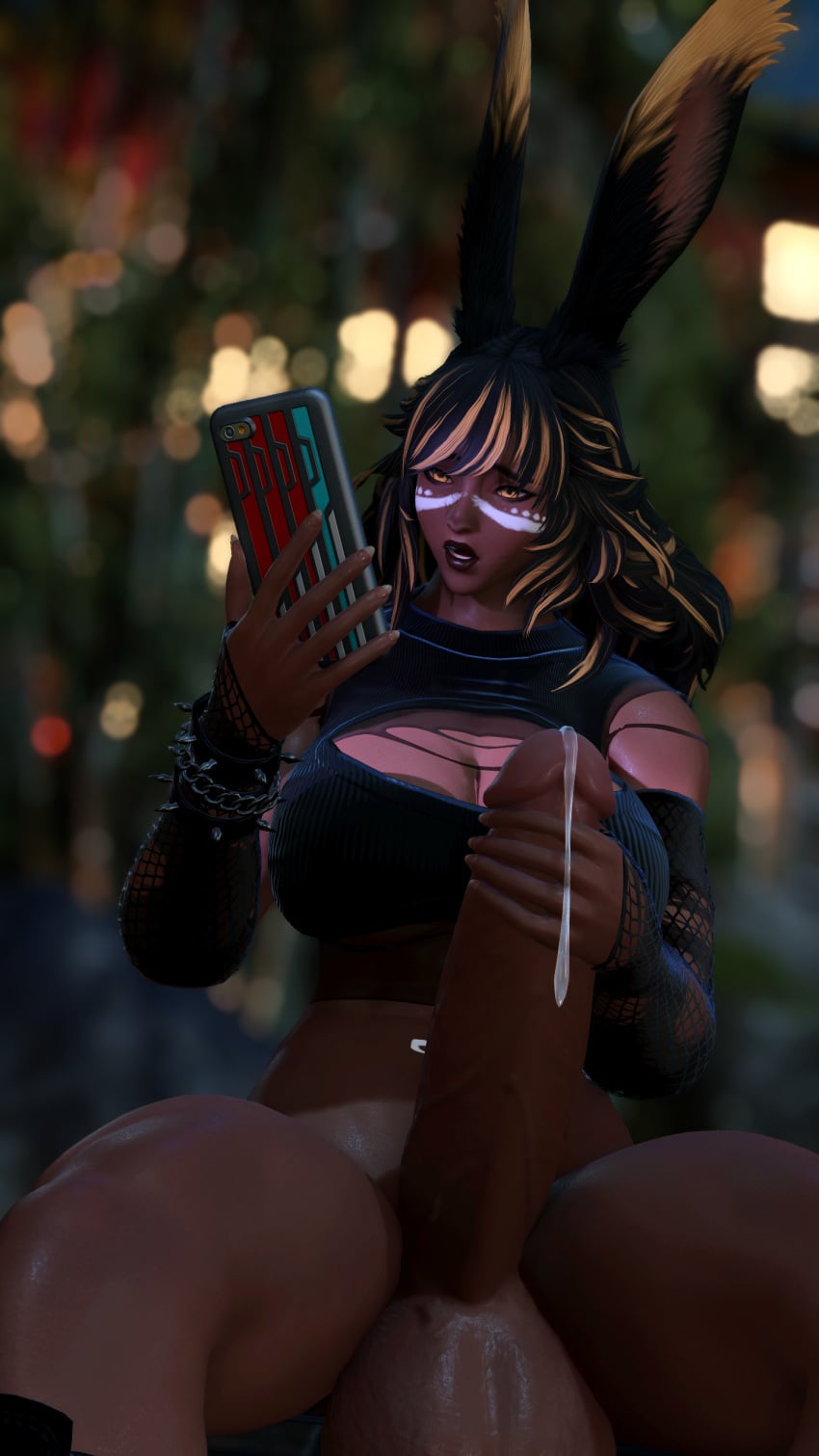 3d ffxiv final_fantasy_xiv futa_only futanari legretta_asteria legretta_asteria_artist masturbation precum public_masturbation viera
