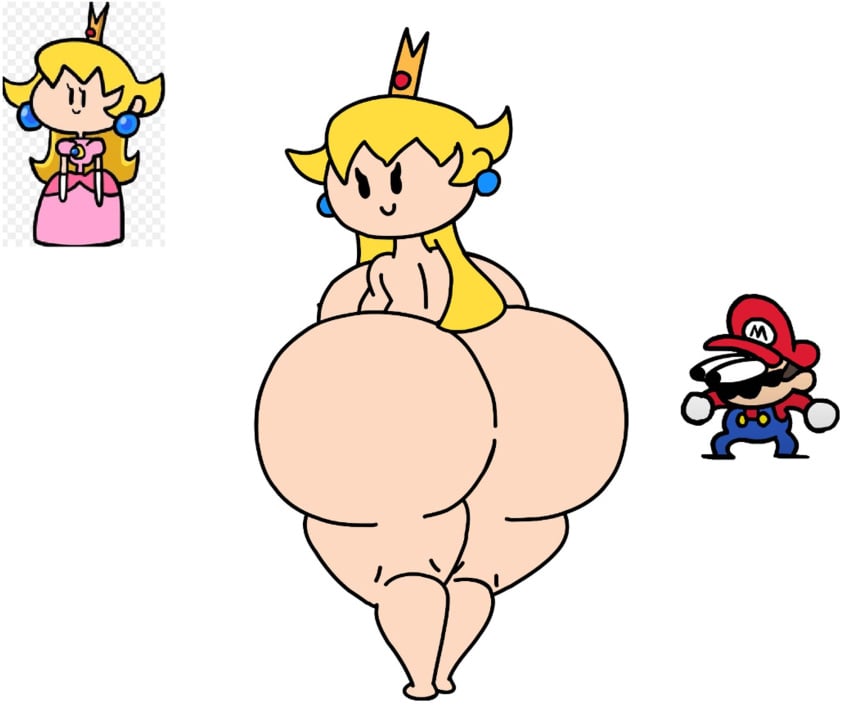 1boy1girl back_view big_ass big_butt blonde_female blonde_hair bubble_butt cute mario mario_(series) massive_ass massive_butt nintendo princess_peach smiling speedrunner_mario terminalmontage thighs